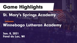 St. Mary's Springs Academy  vs Winnebago Lutheran Academy  Game Highlights - Jan. 8, 2021