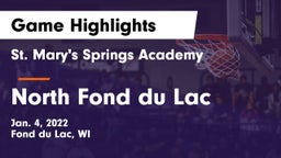 St. Mary's Springs Academy  vs North Fond du Lac  Game Highlights - Jan. 4, 2022