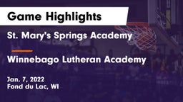 St. Mary's Springs Academy  vs Winnebago Lutheran Academy  Game Highlights - Jan. 7, 2022