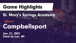 St. Mary's Springs Academy  vs Campbellsport  Game Highlights - Jan. 21, 2022