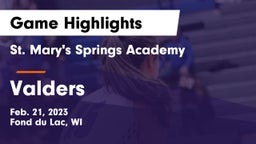 St. Mary's Springs Academy  vs Valders  Game Highlights - Feb. 21, 2023