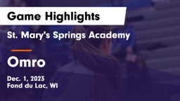St. Mary's Springs Academy  vs Omro  Game Highlights - Dec. 1, 2023