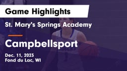 St. Mary's Springs Academy  vs Campbellsport  Game Highlights - Dec. 11, 2023