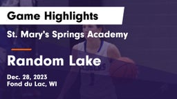 St. Mary's Springs Academy  vs Random Lake  Game Highlights - Dec. 28, 2023