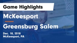 McKeesport  vs Greensburg Salem Game Highlights - Dec. 18, 2018