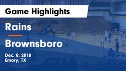 Rains  vs Brownsboro  Game Highlights - Dec. 8, 2018