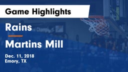 Rains  vs Martins Mill  Game Highlights - Dec. 11, 2018