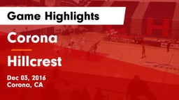Corona  vs Hillcrest Game Highlights - Dec 03, 2016
