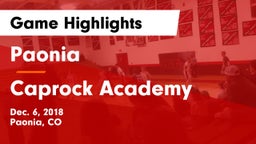 Paonia  vs Caprock Academy Game Highlights - Dec. 6, 2018