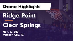 Ridge Point  vs Clear Springs Game Highlights - Nov. 12, 2021