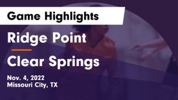 Ridge Point  vs Clear Springs  Game Highlights - Nov. 4, 2022