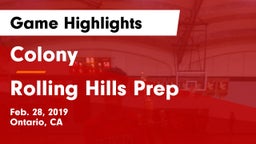 Colony  vs Rolling Hills Prep Game Highlights - Feb. 28, 2019