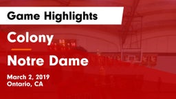 Colony  vs Notre Dame  Game Highlights - March 2, 2019