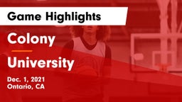 Colony  vs University  Game Highlights - Dec. 1, 2021