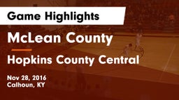 McLean County  vs Hopkins County Central  Game Highlights - Nov 28, 2016