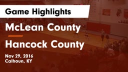 McLean County  vs Hancock County  Game Highlights - Nov 29, 2016