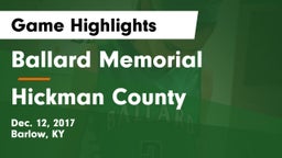 Ballard Memorial  vs Hickman County Game Highlights - Dec. 12, 2017