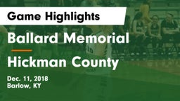 Ballard Memorial  vs Hickman County Game Highlights - Dec. 11, 2018