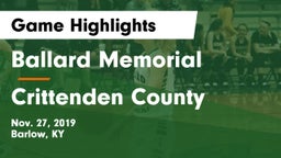 Ballard Memorial  vs Crittenden County  Game Highlights - Nov. 27, 2019
