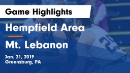 Hempfield Area  vs Mt. Lebanon  Game Highlights - Jan. 21, 2019