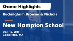 Buckingham Browne & Nichols  vs New Hampton School  Game Highlights - Dec. 10, 2019