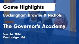 Buckingham Browne & Nichols  vs The Governor's Academy Game Highlights - Jan. 26, 2024
