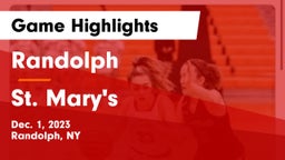 Randolph  vs St. Mary's  Game Highlights - Dec. 1, 2023