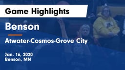 Benson  vs Atwater-Cosmos-Grove City  Game Highlights - Jan. 16, 2020
