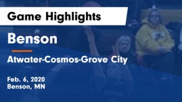 Benson  vs Atwater-Cosmos-Grove City  Game Highlights - Feb. 6, 2020