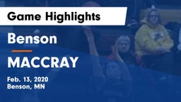 Benson  vs MACCRAY  Game Highlights - Feb. 13, 2020