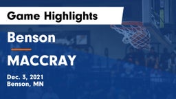 Benson  vs MACCRAY  Game Highlights - Dec. 3, 2021