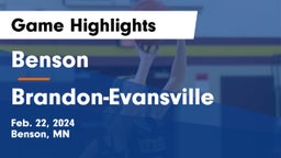 Benson  vs Brandon-Evansville  Game Highlights - Feb. 22, 2024