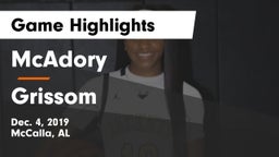 McAdory  vs Grissom  Game Highlights - Dec. 4, 2019