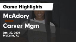 McAdory  vs Carver Mgm Game Highlights - Jan. 20, 2020