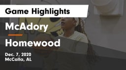 McAdory  vs Homewood  Game Highlights - Dec. 7, 2020