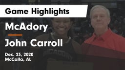 McAdory  vs John Carroll Game Highlights - Dec. 23, 2020