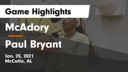 McAdory  vs Paul Bryant Game Highlights - Jan. 25, 2021