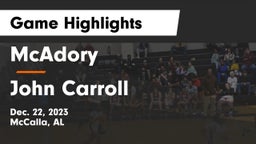 McAdory  vs John Carroll Game Highlights - Dec. 22, 2023
