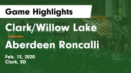 Clark/Willow Lake  vs Aberdeen Roncalli  Game Highlights - Feb. 13, 2020