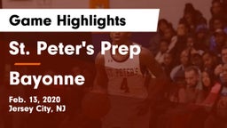 St. Peter's Prep  vs Bayonne  Game Highlights - Feb. 13, 2020