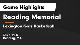 Reading Memorial  vs Lexington Girls Basketball Game Highlights - Jan 3, 2017