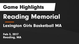 Reading Memorial  vs Lexington Girls Basketball MA Game Highlights - Feb 3, 2017