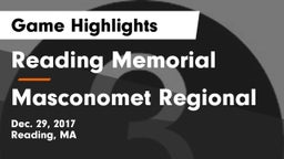 Reading Memorial  vs Masconomet Regional  Game Highlights - Dec. 29, 2017