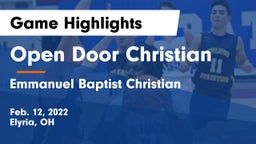 Open Door Christian  vs Emmanuel Baptist Christian Game Highlights - Feb. 12, 2022