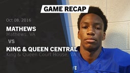 Recap: Mathews  vs. King & Queen Central  2016