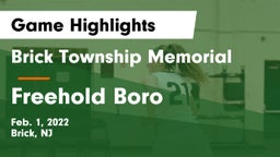 Brick Township Memorial  vs Freehold Boro  Game Highlights - Feb. 1, 2022