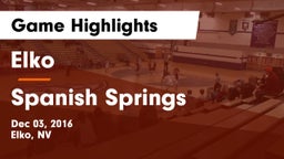 Elko  vs Spanish Springs  Game Highlights - Dec 03, 2016