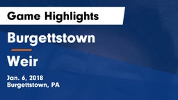Burgettstown  vs Weir  Game Highlights - Jan. 6, 2018