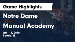 Notre Dame  vs Manual Academy  Game Highlights - Jan. 14, 2020