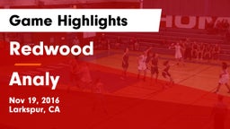 Redwood  vs Analy  Game Highlights - Nov 19, 2016